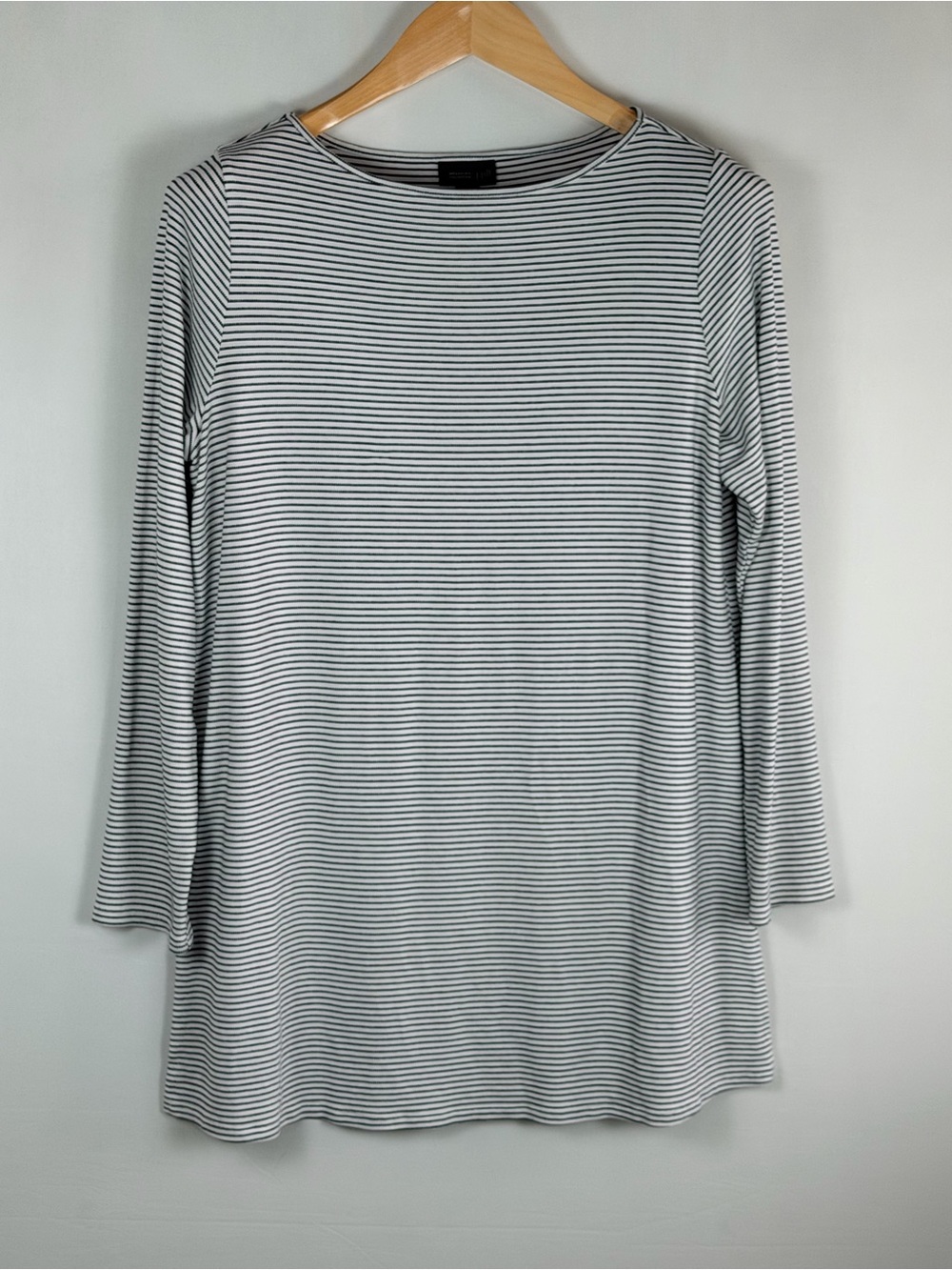 J. Jill Wearever Collection Black White Striped Top 3/4 Sleeve Stretch M